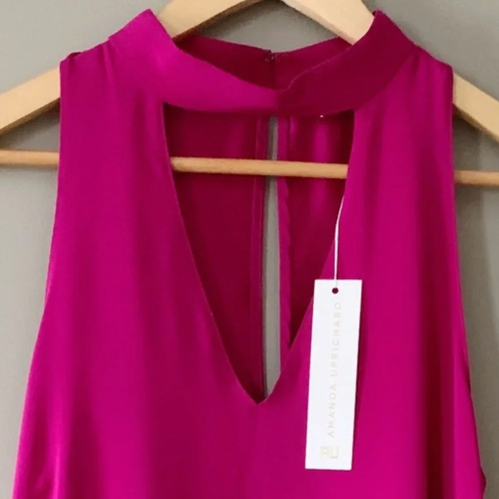 Amanda Uprichard Revolve Silk Keyhole Halter Magenta Pink Mini Dress Sz Medium M - Picture 3 of 5
